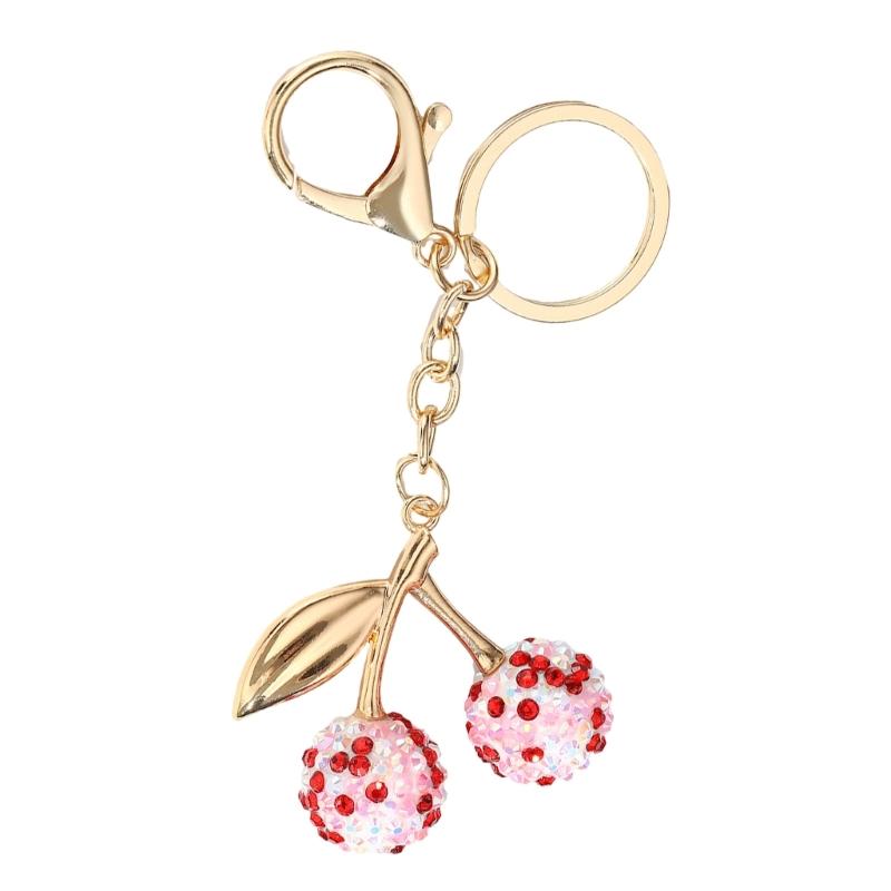 Cherry Shaped Keychain with Rhinestones Versatile Charm for Keys and Bags Fruit Shaped Keyring Pendant Purse Decoration