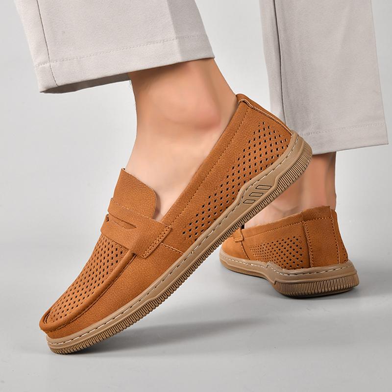 Chaussures de bateau pour homme Mocassins Penny Loafers Chaussures pour homme Été 2026 Cuir ajouré Mocassins homme Chaussure décontractée de conduite Chaussures plates à enfiler