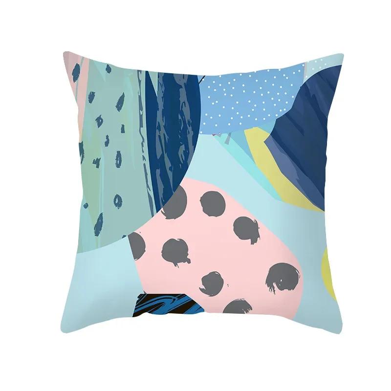 

Розовый Голубой Абстрактный Растение Цветок Геометрический Принт Узор Наволочка для Подушки для Дома Гостиной Дивана Декоративная Подушка 66x66cm