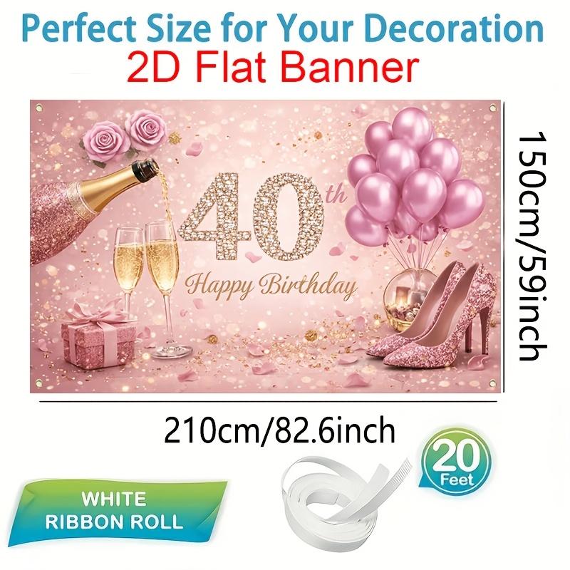 1Pcs Happy 40th Birthday Champagne Pink Roses Decoration Background Birthday Backdrop Decorations For Photo Studio Booth Party