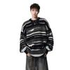Unisex Mohair Round Neck Color Block Stripe Sweater - Autumn/Winter Casual Loose Fit