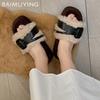 Fur Flats Women Slippers Fashion Platform Short Plush Buckle Winter Shoes 2025 Trend Designer Walking Home Chaussures Ladies