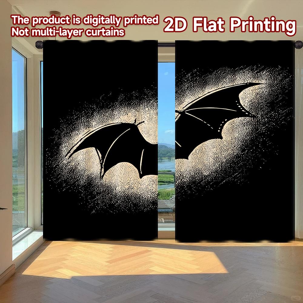 

Set Of 2 Flat Printing Curtains Without Rod Halloween Bat Silhouette Holiday Easter Printed Versatile Polyester Made W100*H70(CM)-Rod Pocket&2PCS