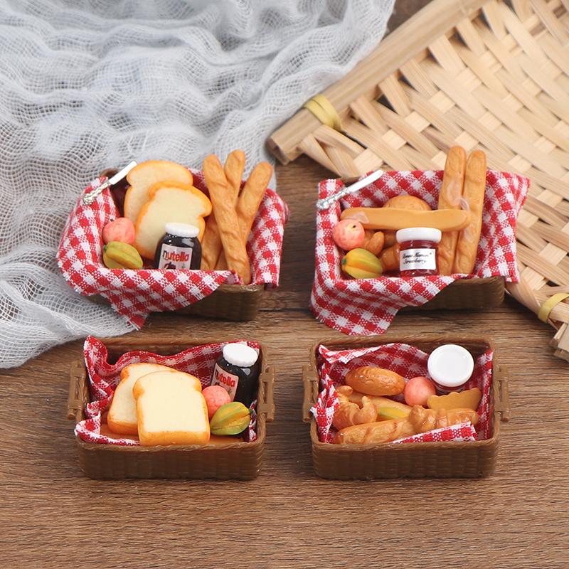 1 :6 /1: 12 Simulation Mini Bread Baguette Miniature Dollhouse Bakery Food With Basket For Doll Kitchen Accessories