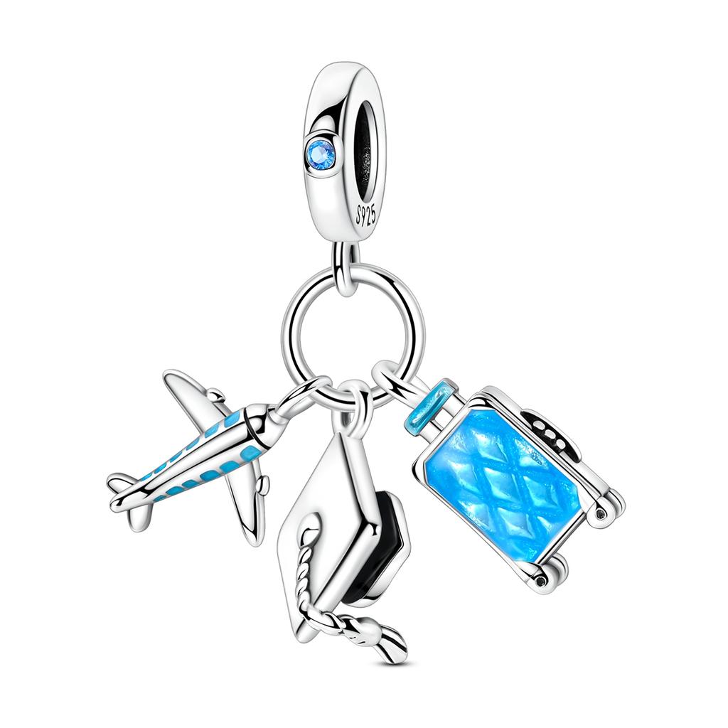 925 Silver Charms Bachelor's Cap Graduate Beads Pendant Fit Original Bracelet DIY Bead Gift For Graduation Ceremony