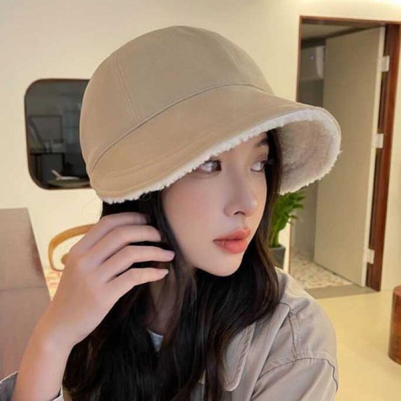 

Titheve Winter Suede Women s Hat Fur Hat Cap Plain beige