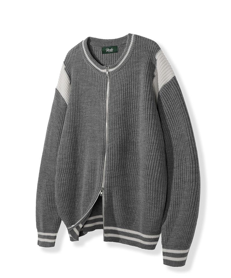 Nod You Varsity Two-Way Zip-Up Knit [Gray] M