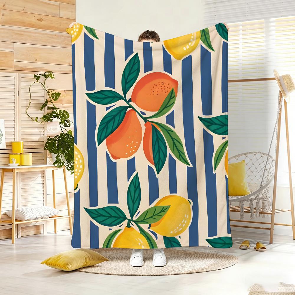 Summer Print-Vtg Lemon Throw Lightweight 240g Flannel Blanket Soft Skin-friendly for Summer Cooling 75x90cm