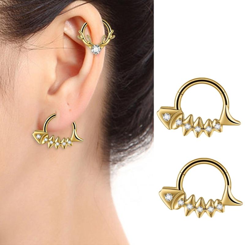 Pack of 2 Unique Geometric Shape Nose Rings Body Piercing Jewelry Seamless Design Metal Texture Polished Finish