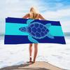 Navy Blue & Teal Stripe Sea Turtle Beach Towel Tribal Print Absorbent Towel for Beach Pool Camping Picnic & Bath Use