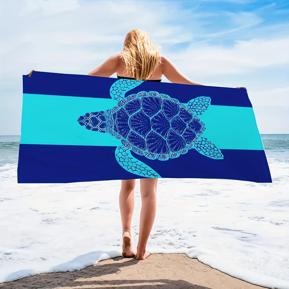 Navy Blue & Teal Stripe Sea Turtle Beach Towel Tribal Print Absorbent Towel for Beach Pool Camping Picnic & Bath Use
