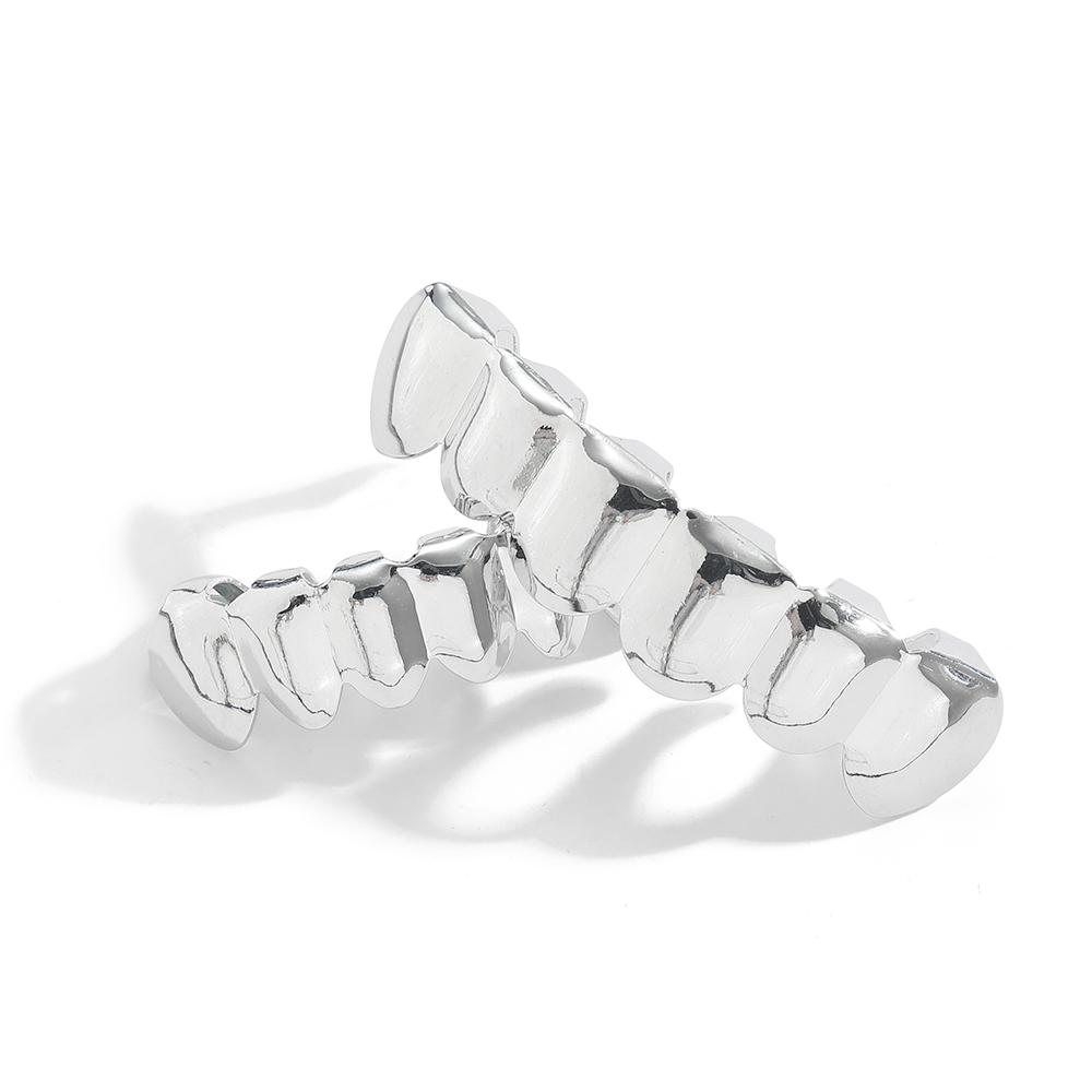 G001 Grillz de Hip Hop para Hombres y Mujeres Iced Out Latón Plateado/Dorado Brillante Juego Superior e Inferior Regalo
