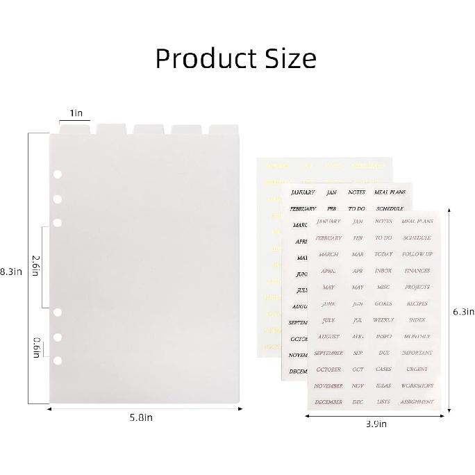 A5 Transparent PP Binder Divider Index Tabs Top Vertical 5-Tabs Loose Leaf Refills Decorative Divider Separator Page Dividers for 6 Holes Binder