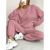 Women's Crew Neck Cable Knit Textured Long Sleeve Sweatshirt & Jogger Pants 2 Piece Loungewear Tracksuit Set