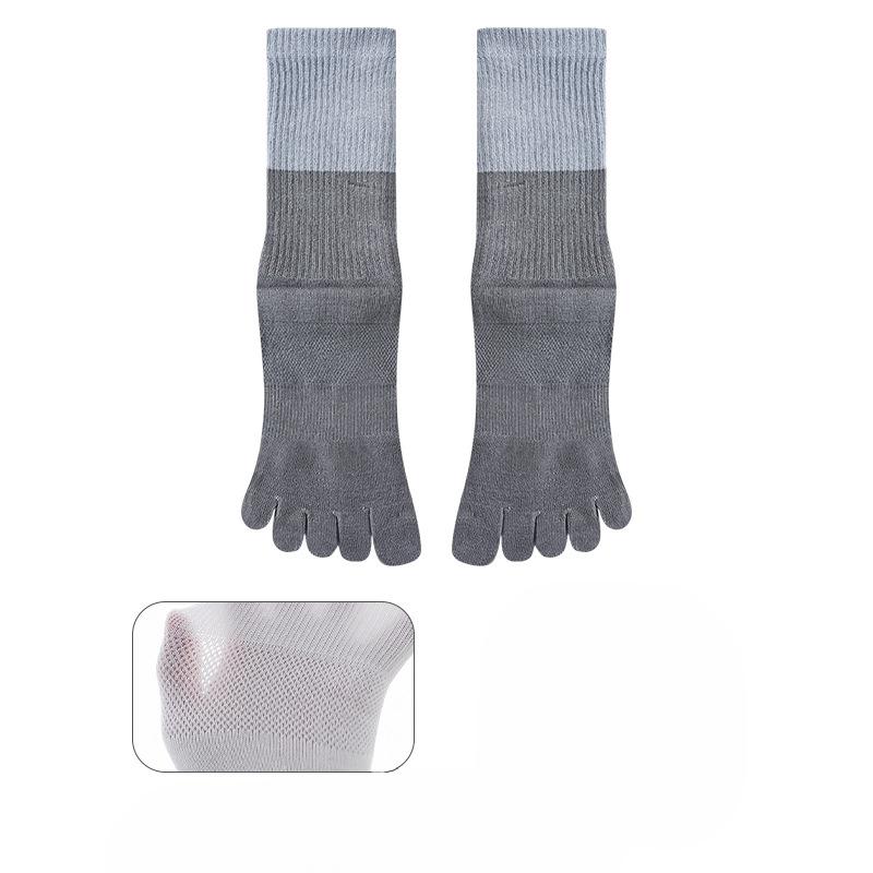 Men's Autumn Cotton Mid-tube Sweat-absorbing, Odor-proof, Mesh Breathable Men's Socks, Color-matching Casual Five-finger Socks