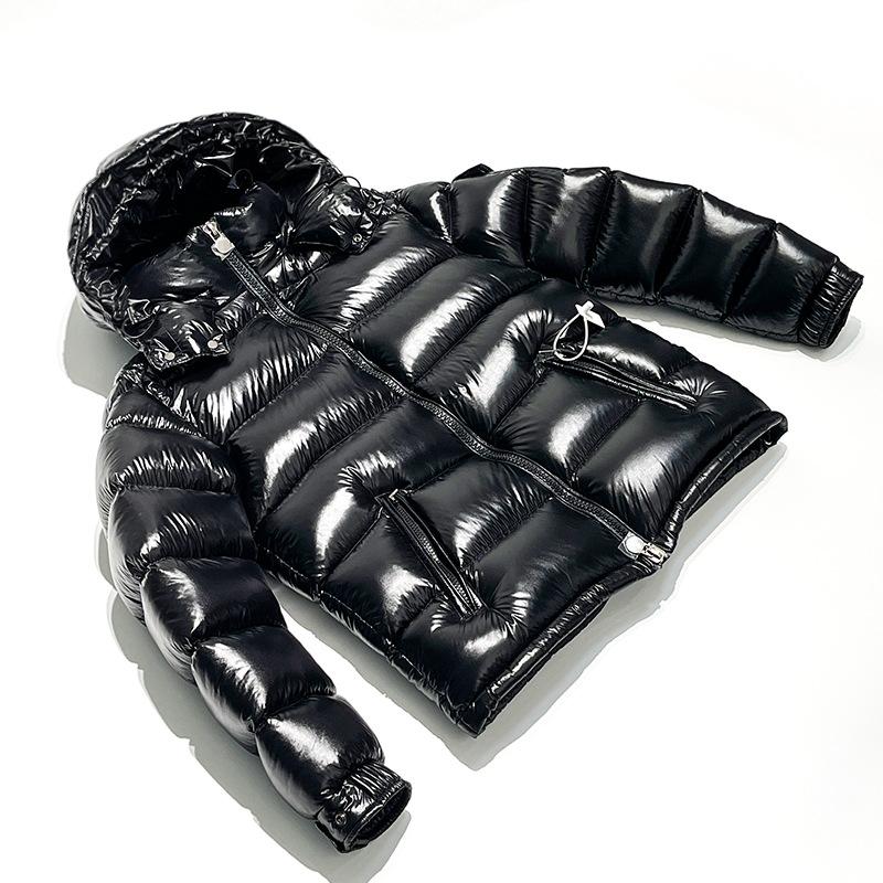 Winter Helle Daunen Herren Mode Freizeit Parka Jacke Dick Warm Glänzend Weiß Ente Reißverschluss Männlich Glänzend Kapuze Jugend Damen Jacke