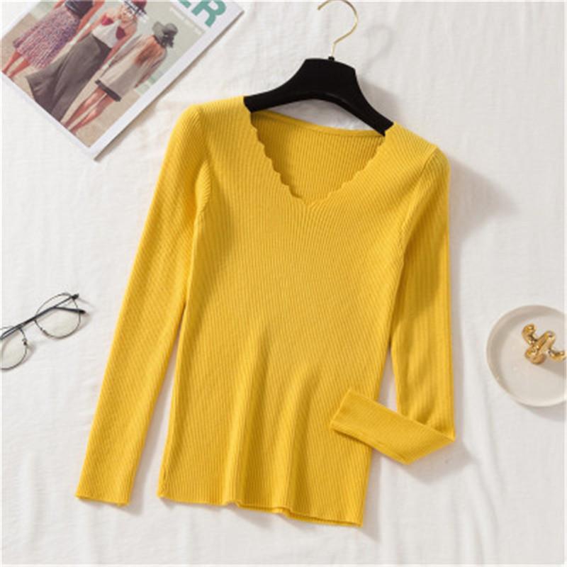 Podzim Zima Laciness Výstřih do V Slim Fit Svetr Ženy Základna Pletený Dlouhý rukáv Svetr All Match