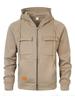 Men's Multi-Pocket Zip-Up Hooded Cardigan: European/American Style, Loose Fit, Stand Collar, Perfect for Spring, Autumn, Winter.