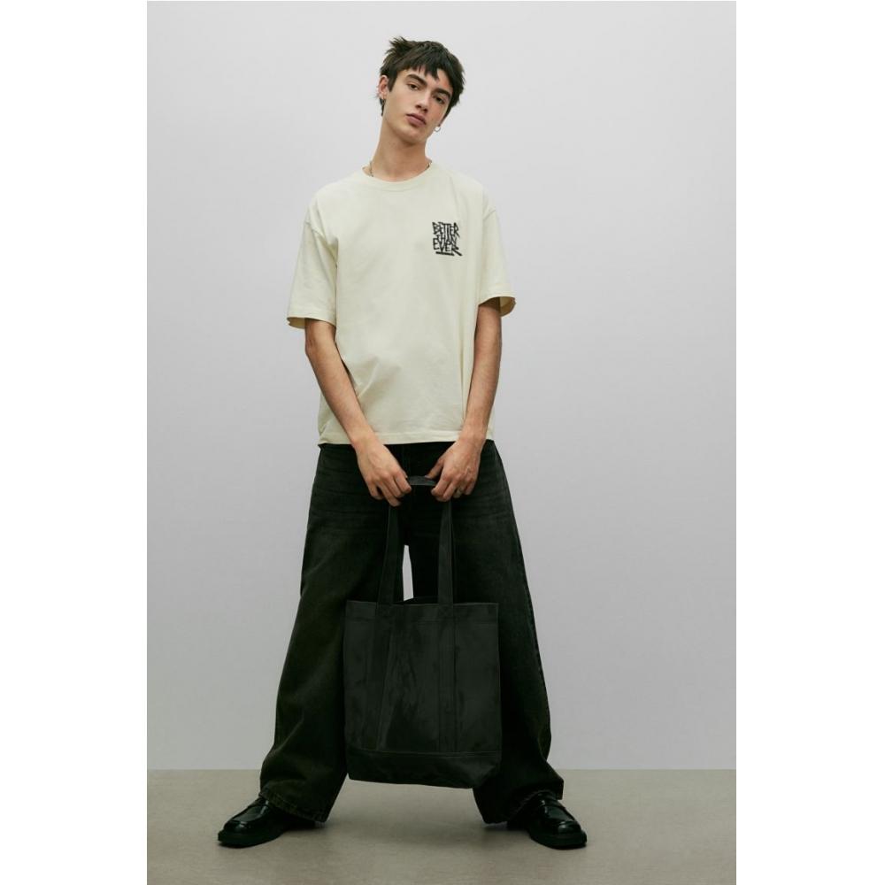 H M Loose FiT PrinT T sHirT ligHT Beige beTTer THan Ever
