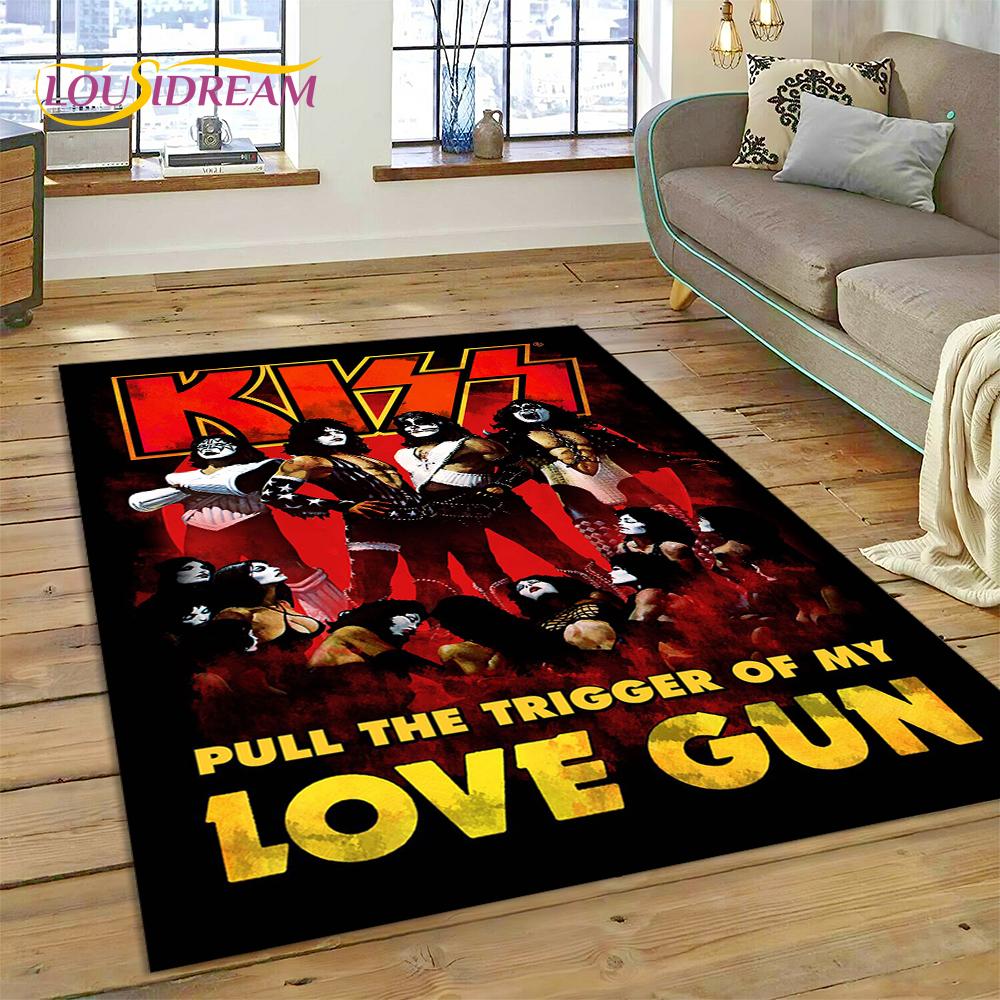 Neuester Kiss Rock Heavy Metal Band Teppich für Wohnzimmer Schlafzimmer Heimdeko, rutschfeste Bodendekoration für Sofa Fußmatte
