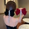 Velvet Bow Rhinestone Tassel Hair Clip - Elegant Accessories for Women