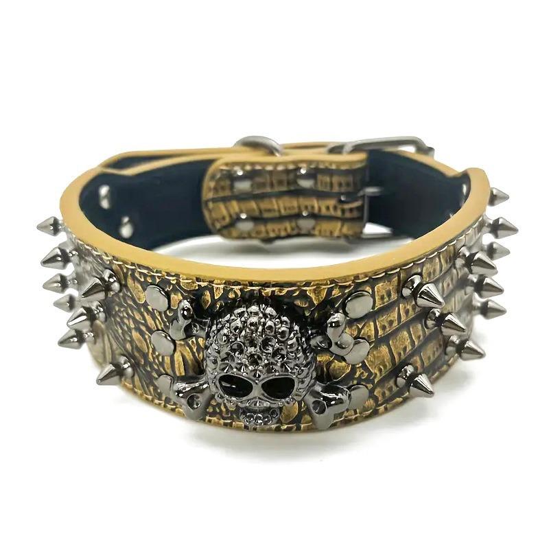 Dog Collar Skull Head Anti-Bite Rivet Large Dog Neck Collar Domineering Neck Collar Dog Anti-Bite Bully Dog Pet