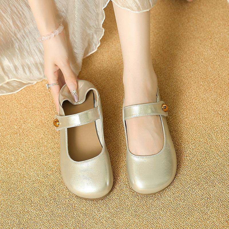 Flache Sohle Retro Rundkopf Kleine Einzelne Schuhe Sommer Mary Jane Lässig Weiche Sohle Flacher Ausschnitt Beanie Schuhe Übergröße Schuhe