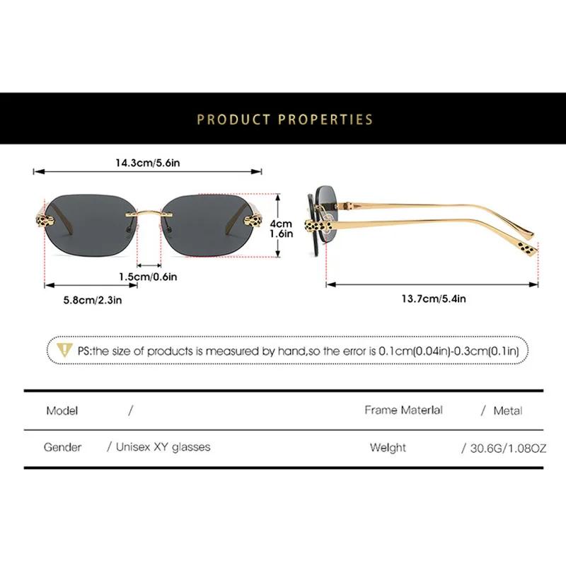 Brand Designer Luxury Rimless Sunglasses Women For Men  Vintage Punk Sun Glasses Popular Metal Leopard Head Shade Uv400