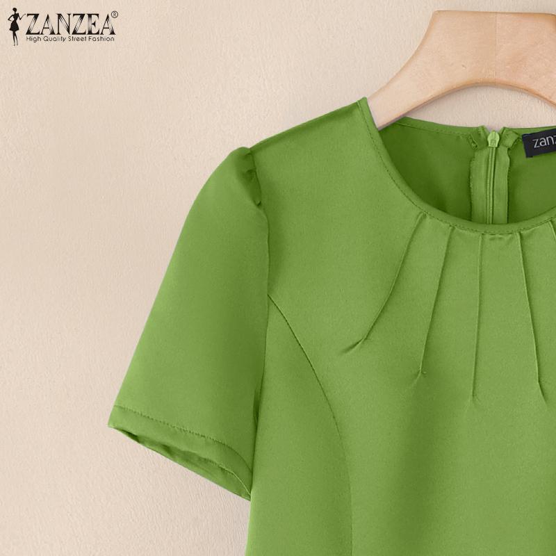 ZANZEA Women Casual Round Neck Summer Short Sleeve Dress