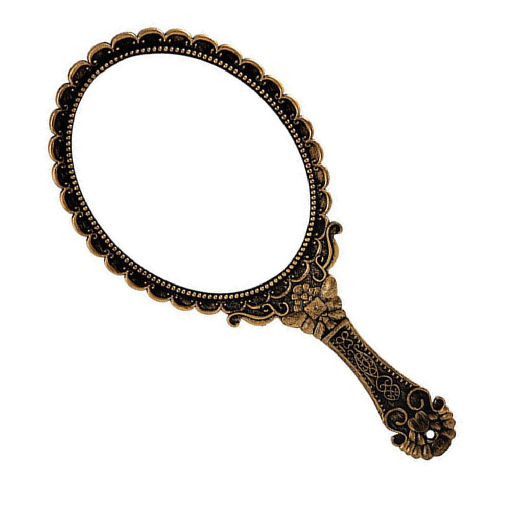 Vintage Makeup Mirror Antique ABS Plastic Cosmetic Glass Mirror with Non-slip Handle