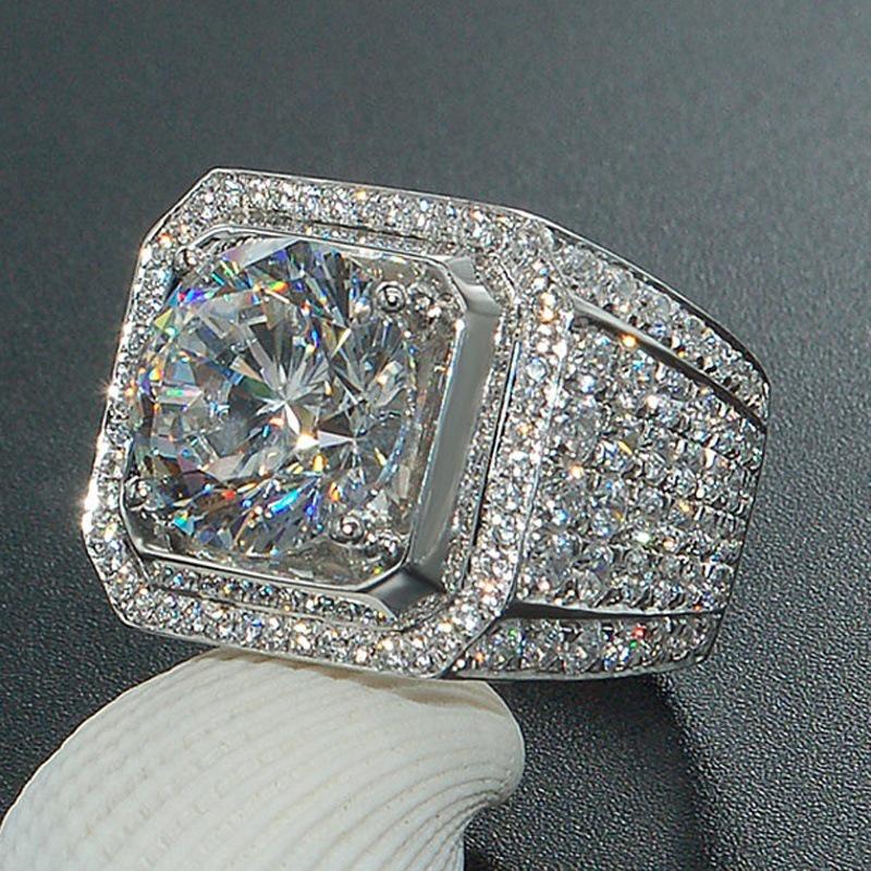 European Men's Full Diamond Zirconia Domineering Ring - Fashionable Micro-Paved Finger Jewelry