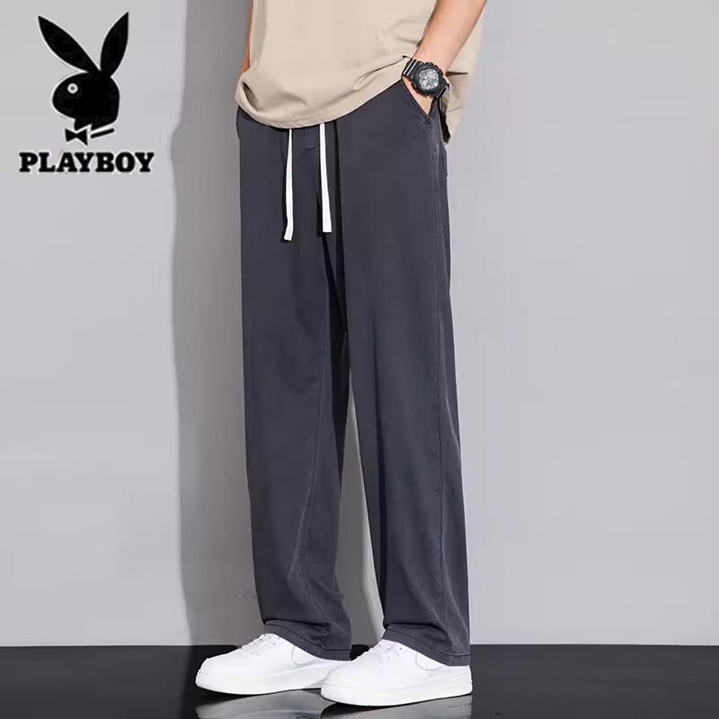 Playboy Men s Ice Silk Loose Straight-Leg Casual Pants M