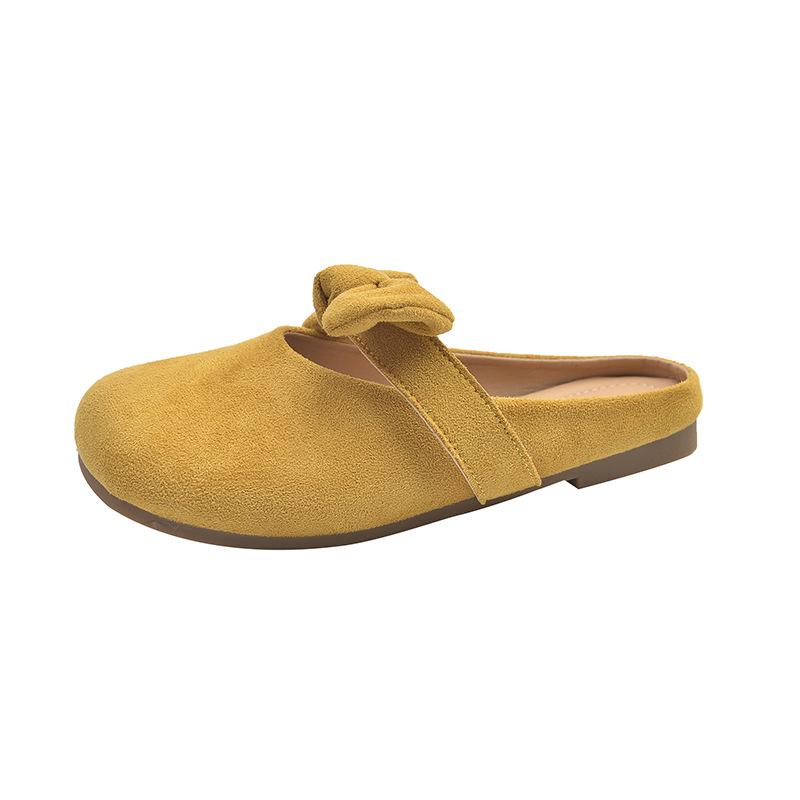 

Baotou slippers round head bow new casual slippers women s flat bottom one pedal baotou half slippers soft bottom slippers 35 жёлтый