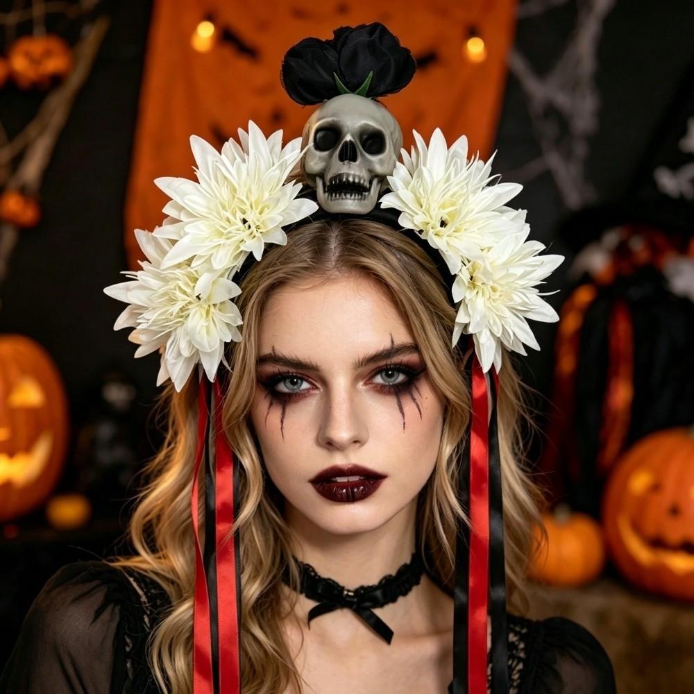 Simulated Flower Halloween Skull Headband Spider Skull Halloween Flower Hairband Cosplay Costume