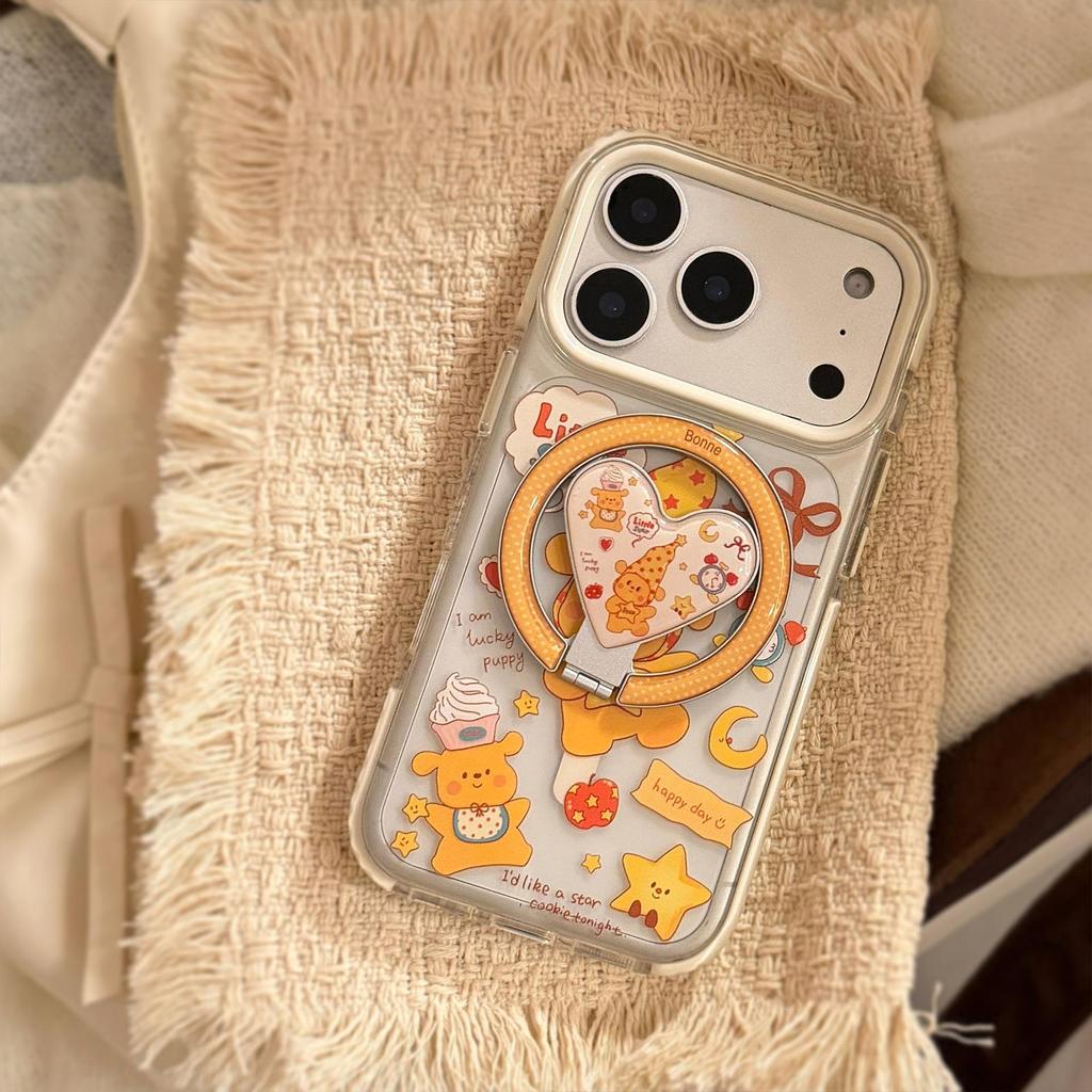 Cute Puppy Magnetic Heart-Shaped Phone Case for iPhone 16, iPhone 17, and iPhone 17 Pro Max