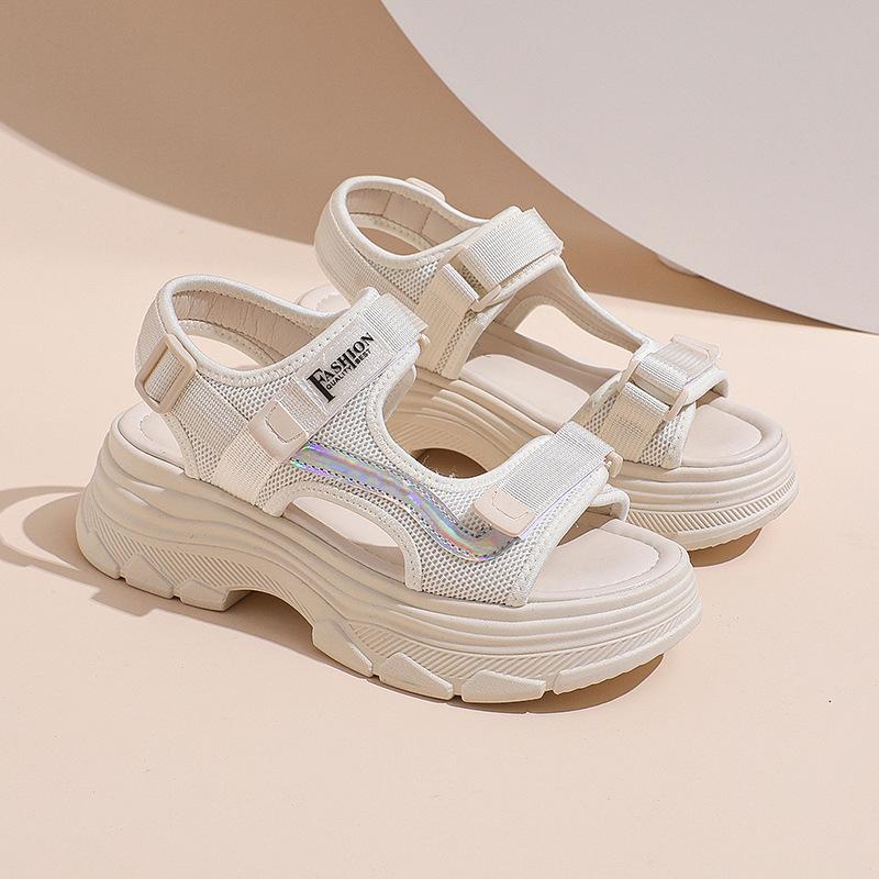 

Босоножки с открытым носком 2025 лето новая толстая подошва износостойкая повседневная обувь легкая и нескользящая женская дышащая обувь с перфорацией детская 40 бежевый