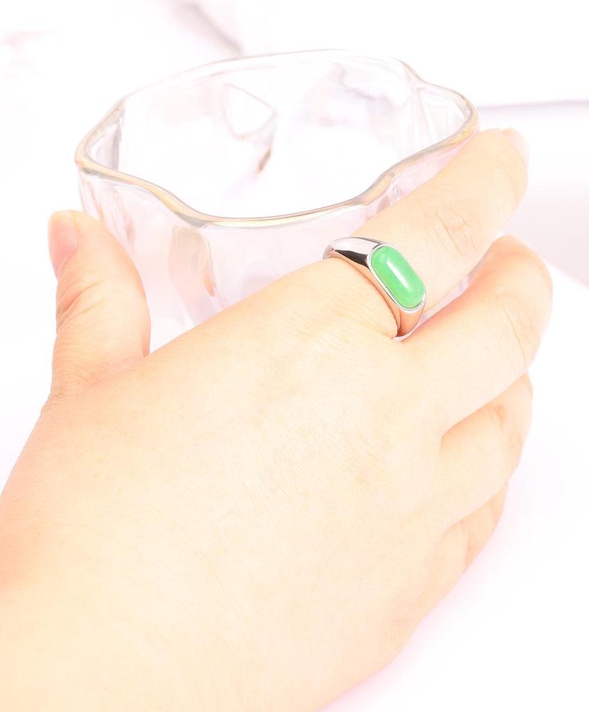 European and American 8MM Stainless Steel Ring with Inlaid Natural Stone - Versatile Retro Fashion Finger Ring
