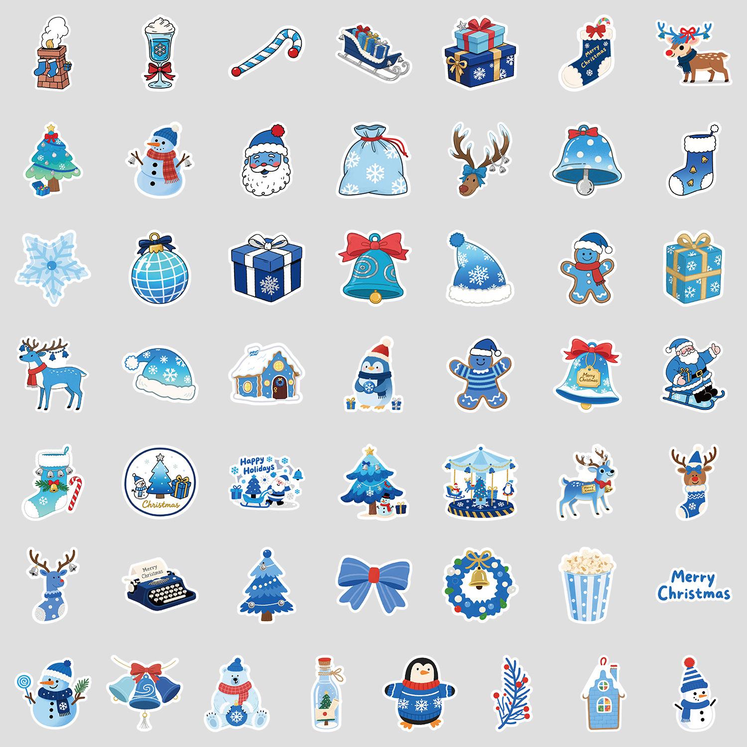 

50 Blue Christmas Graffiti Stickers Water Cup Mobile Phone Computer Suitcase Skateboard Waterproof Decorative Stickers