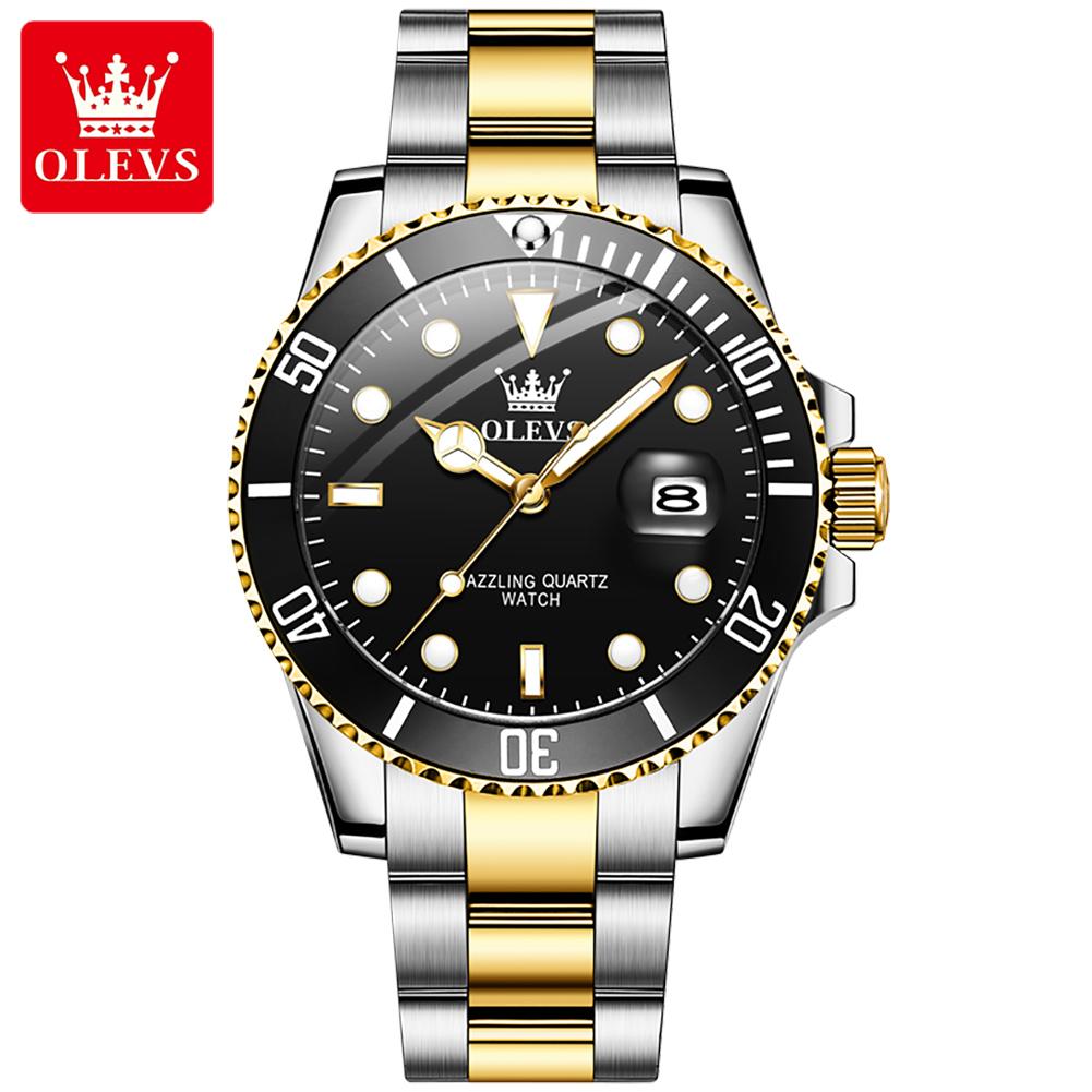 OLEVS 5885 Luxury Stainless Steel Waterproof Quartz Watch for Men Stainless Steel Calendar Luminous Mens Wristwatch Sport Reloj