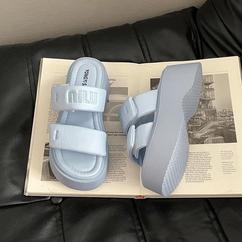 

Модные синие босоножки на платформе с липучками, женская верхняя одежда, лето 2025, новые нескользящие пляжные туфли, тапочки 35 синий