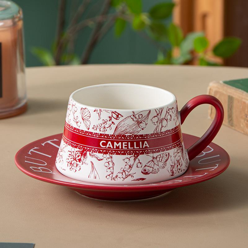 Chinese Style Ceramic Coffee Cup Saucer Set Household Drinking Cup Afternoon Tea Tableware Niche Latte Cup High Looking Girls