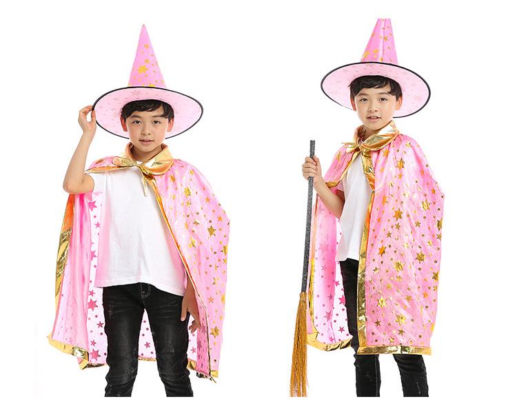 Sydanne Kids Magician Wizard Cloak Hat Cosplay Costume Hot Stamping Five-pointed Star Cloak Party Costume Halloween Costume