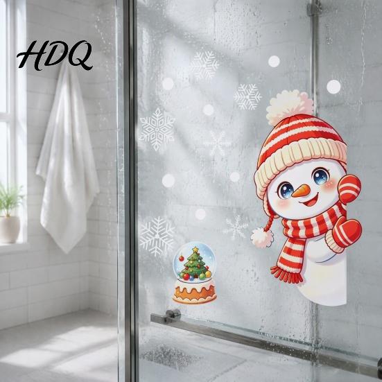 Snowman Window Decals Peeking Static Cling Decal Christmas Glass Sticker with Snowflake Clings Snowflakes Reusable PVC Holiday Decor for Home