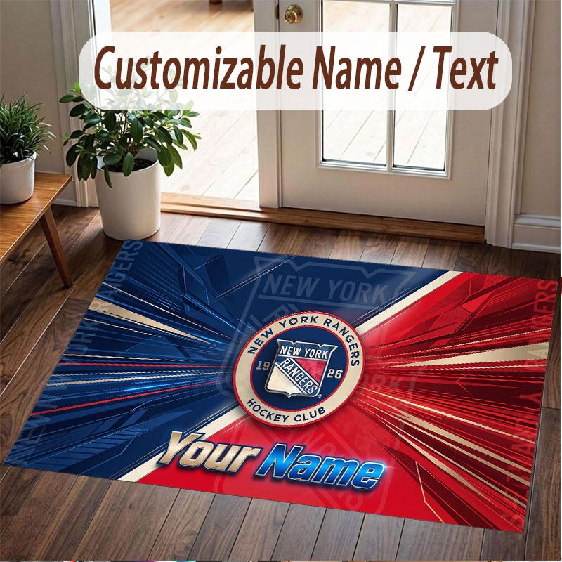 Custom Rug New York Rangers Pattern Print Name Text Soft Non‑Slip Floor Carpet for Home Indoor Decoration