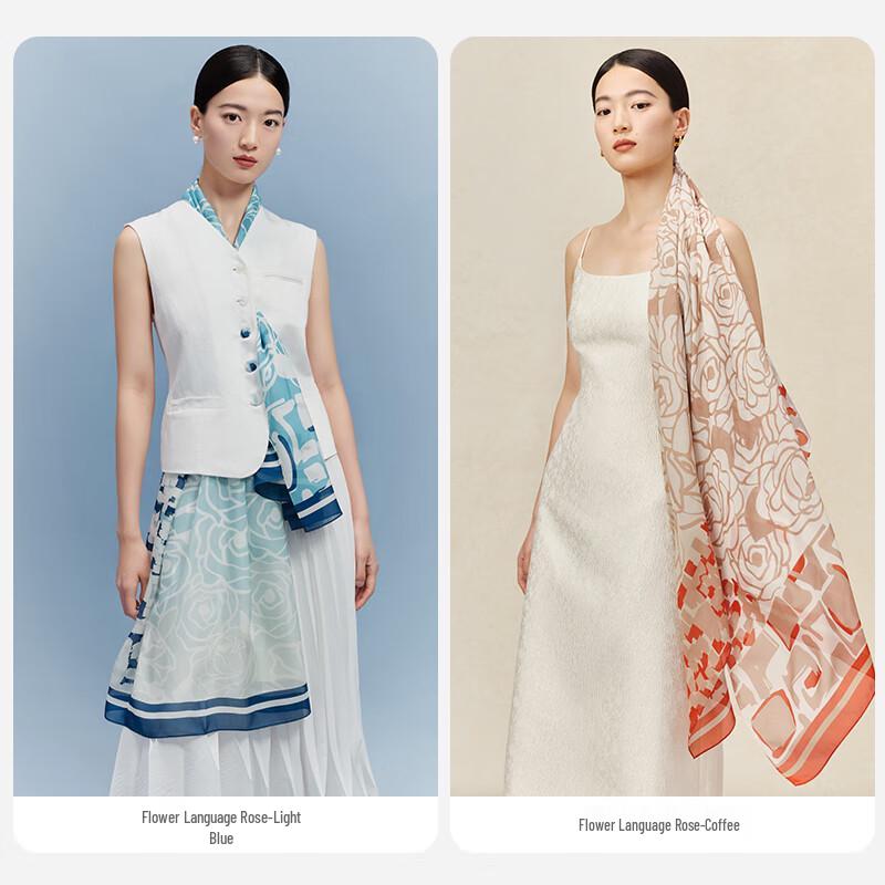 WENSLI Women's Floral Rose Mulberry Silk Scarf