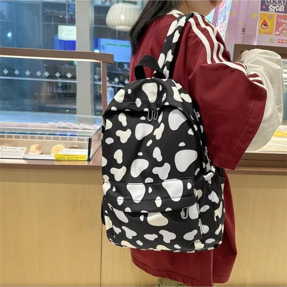 Tragbarer Kuhmuster Studentenrucksack Nylon Große Kapazität Teenager Schultasche Verschleißfest Reiserucksack Schüler