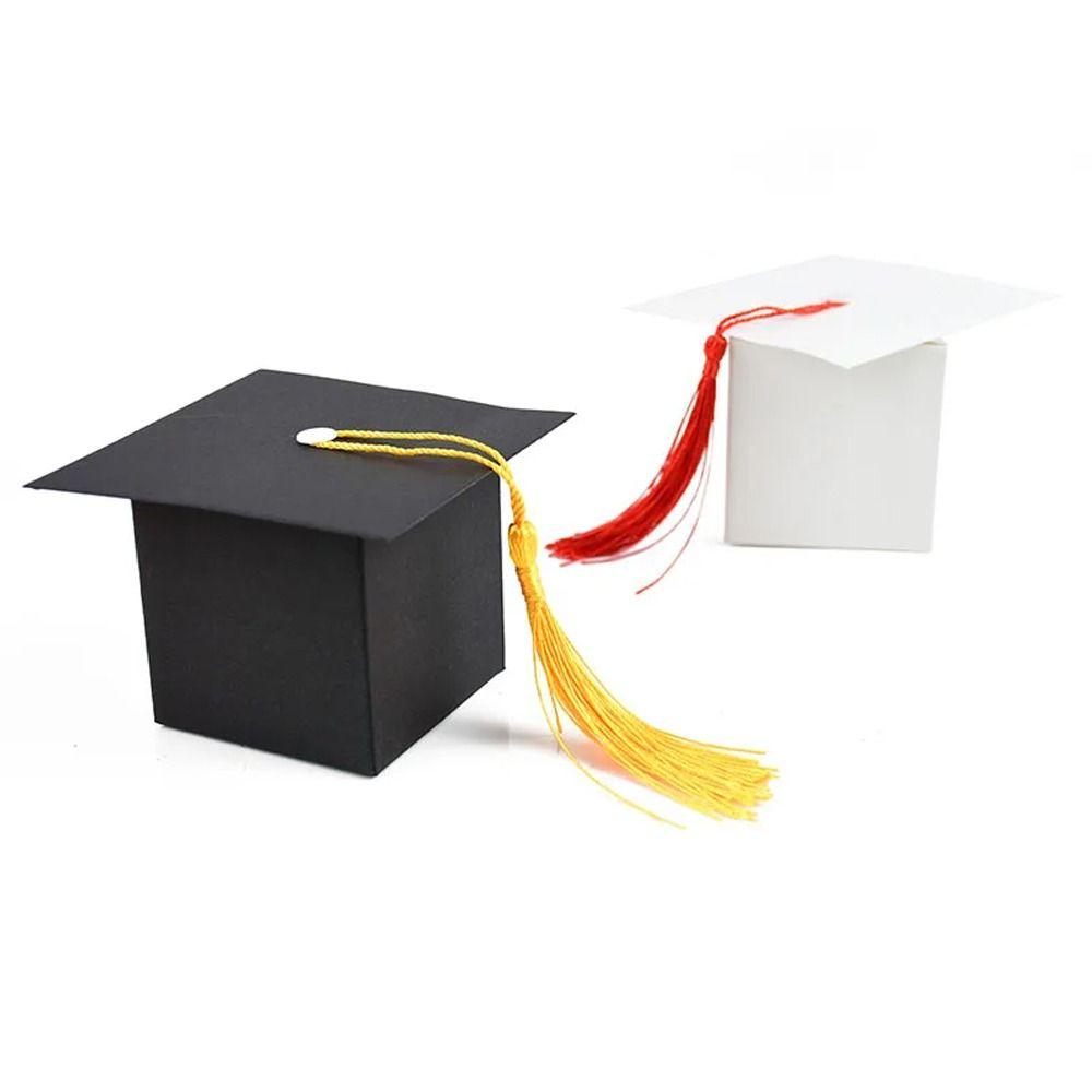 10pcs Black White Graduation Hat Candy Box Cartoon Bachelor Cap  Graduation Season