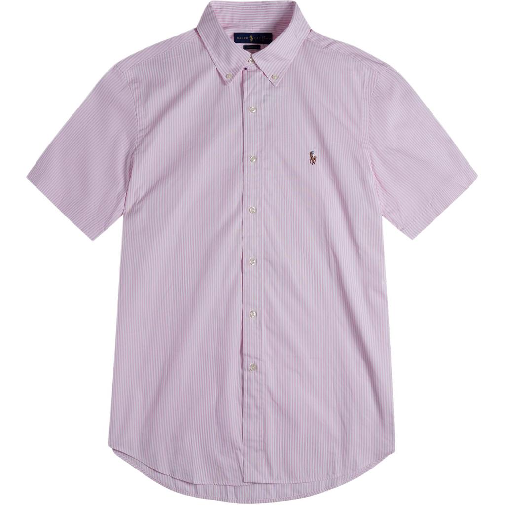Polo Ralph Lauren Ss24 Pony Logo Embroidered Striped Short Sleeve Shirt Men shirts Pink 710803061-001