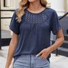 Women's Loose Casual Round Neck Solid Color Pleated Short Sleeved Top Short Sleeved Top
