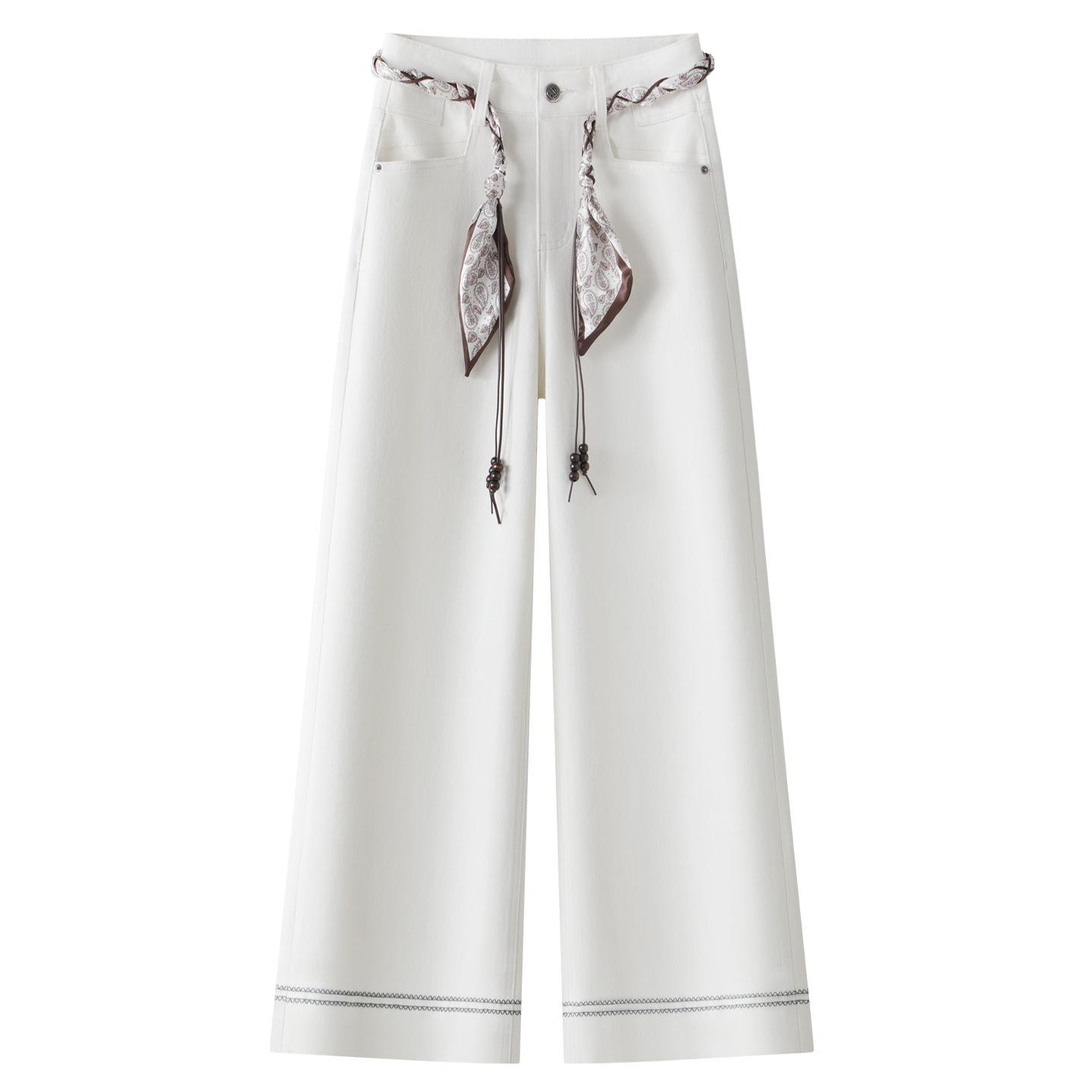 

Women s Dark Blue High-Waisted Wide-Leg Jeans - Slimming Pear Shape, Versatile Straight Leg for Autumn 2025 3XL белый